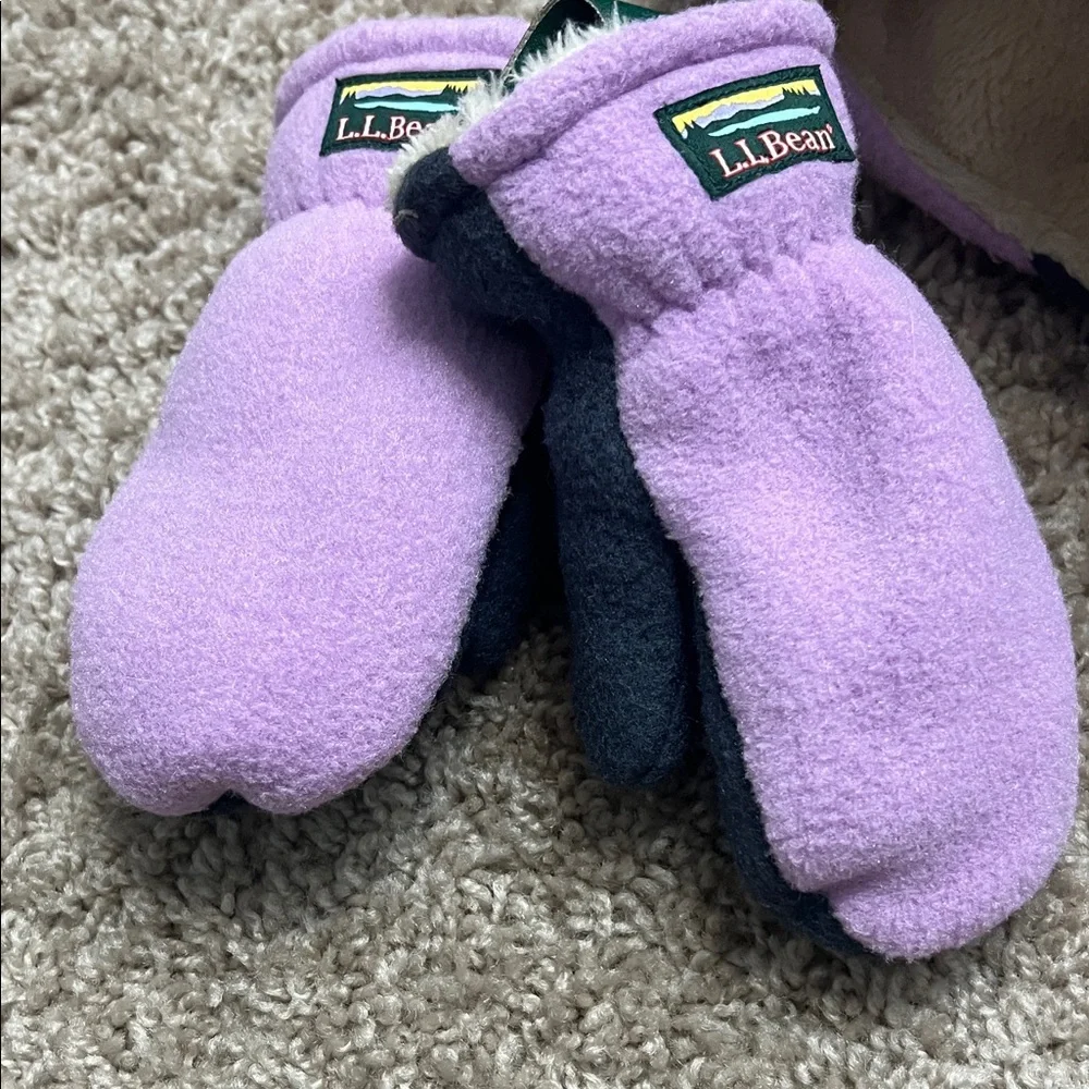 L.L. Bean Kids' Lavender and Grey Fleece Trapper Hat with Mittens Sz 2T-4T